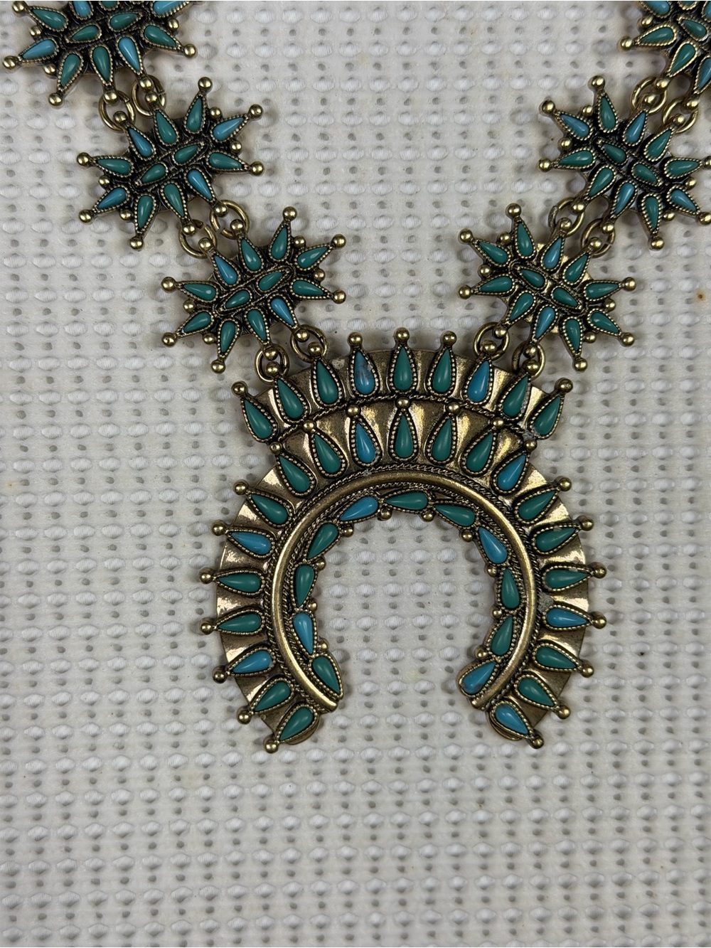 Faux Turquoise Statement Pendant Necklace - Squash Blossom Style - Picture 13 of 16